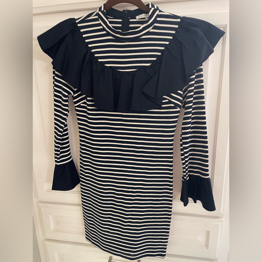 English Factory Black and White Ruffled Bell Sleeve Dress